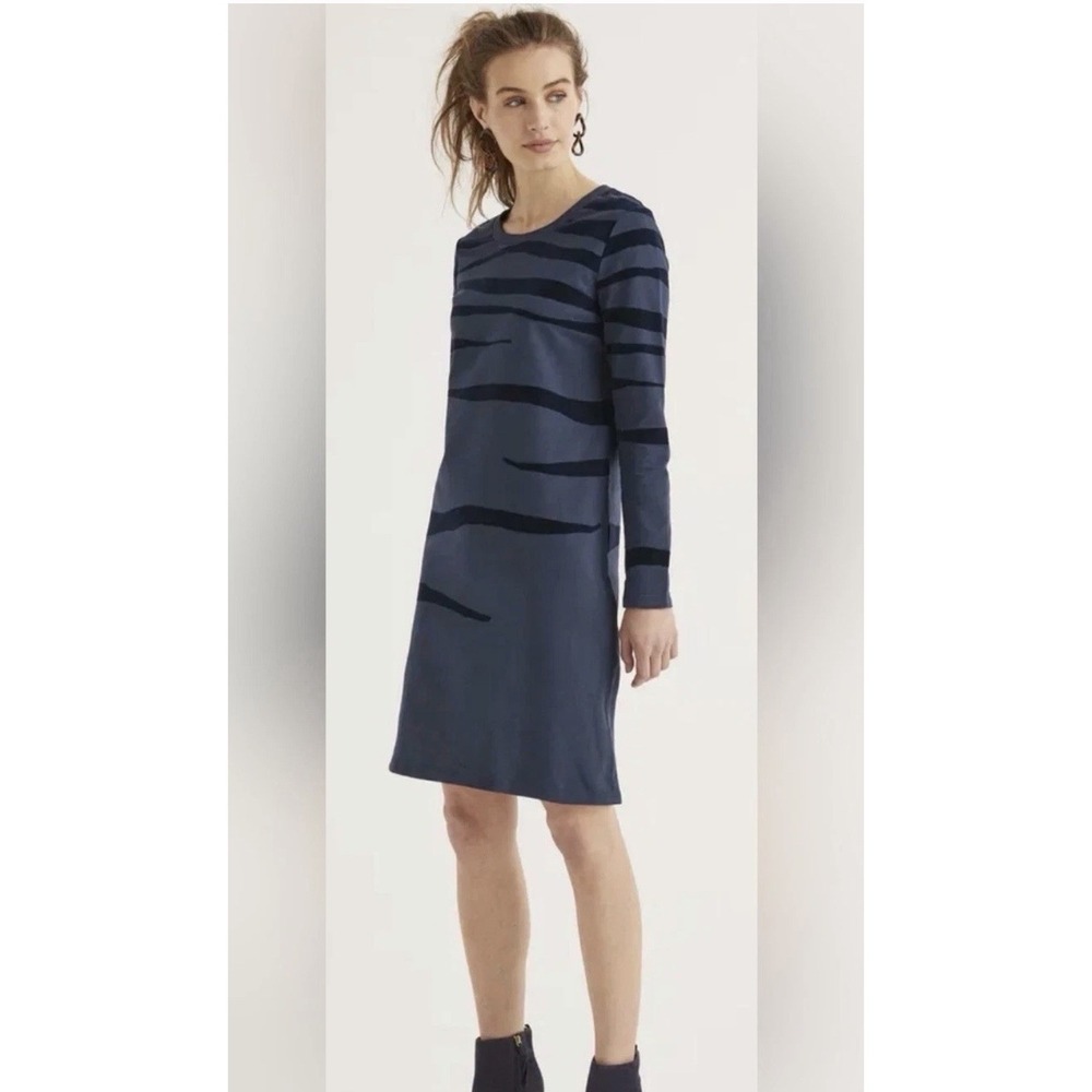 Boden Women's Size 6R‎ Sweatshirt Dress Blue Velvet Burnout Zebra Stripe Stretch